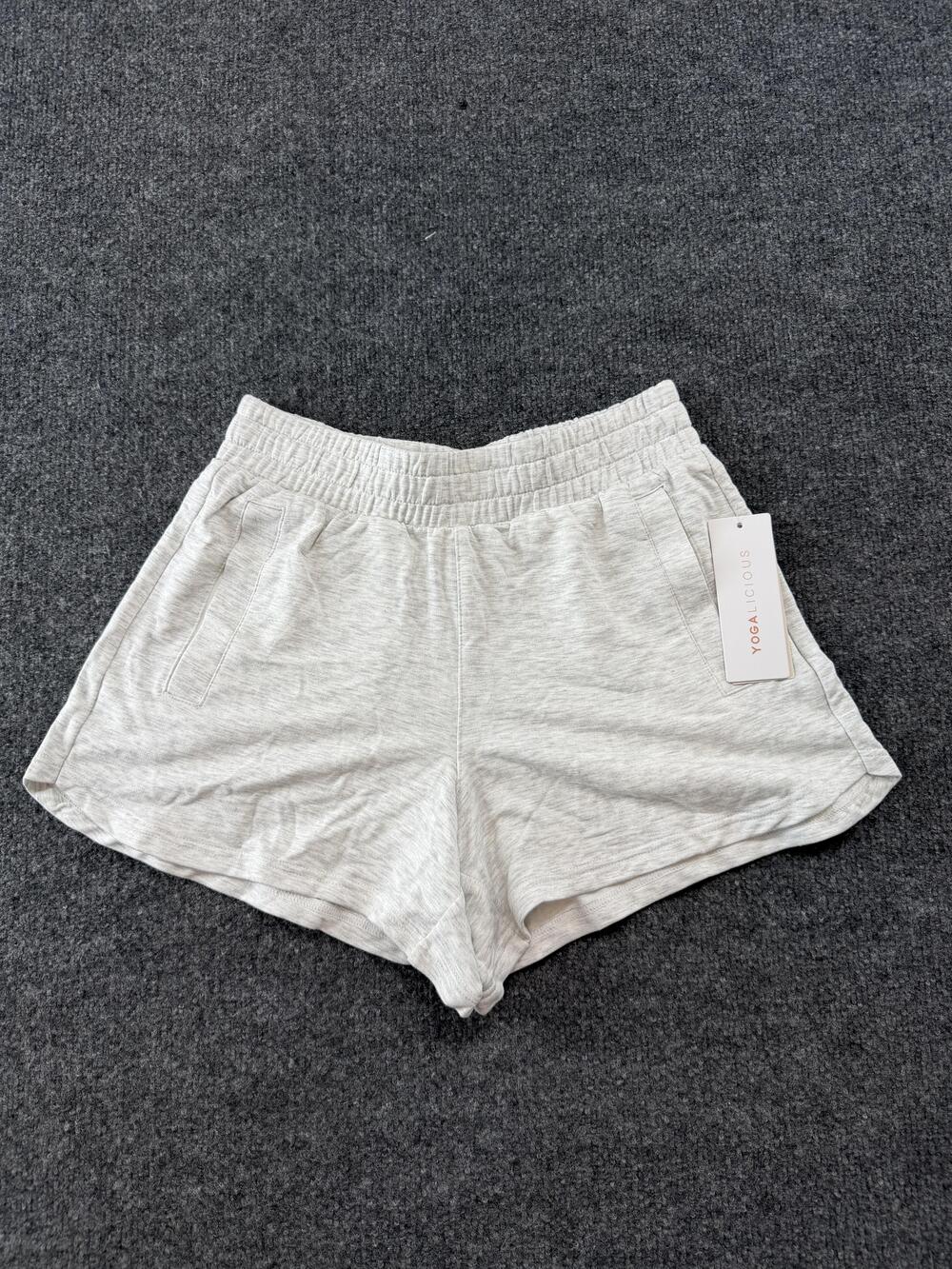 Yogalicious Sweat Shorts Womens XS Gray Terry Up Shore 2 Inseam Pockets Lounge